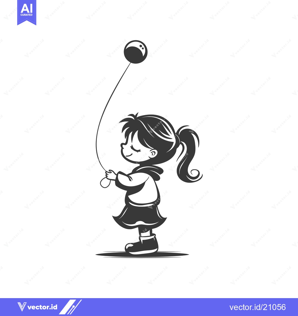 Premium Vector dari A young girl holding a balloon with a string attached to it.