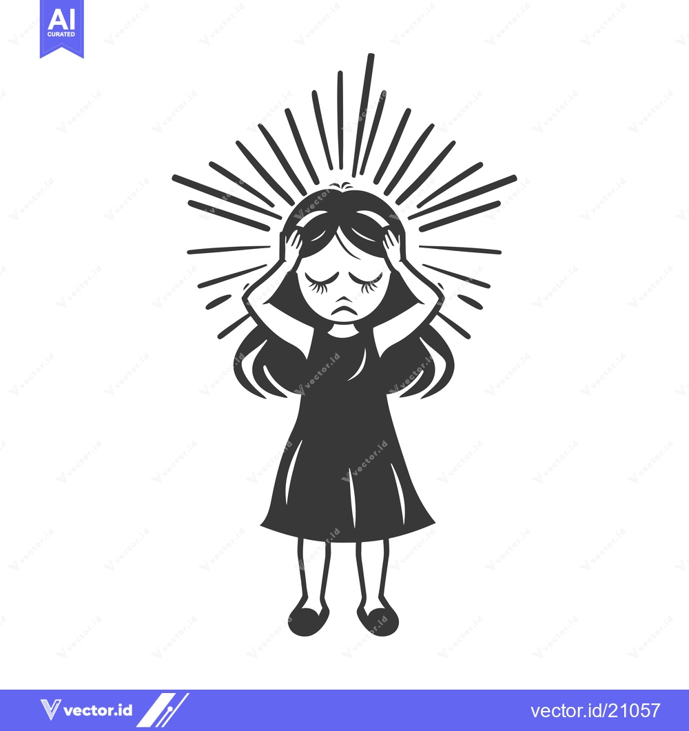 Premium Vector dari A young girl holding her head with a pained expression