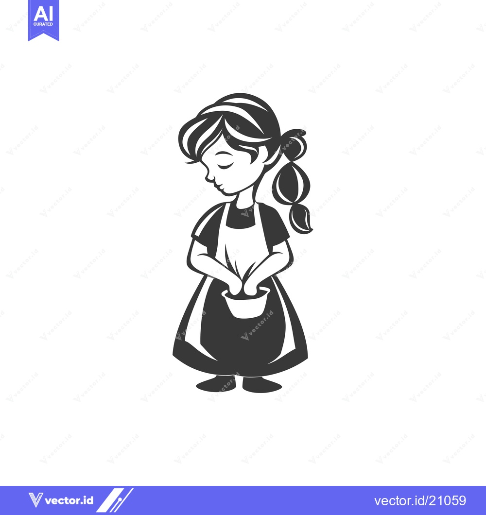 Premium Vector dari A Young Girl in a Dress and Apron Holds a Bucket