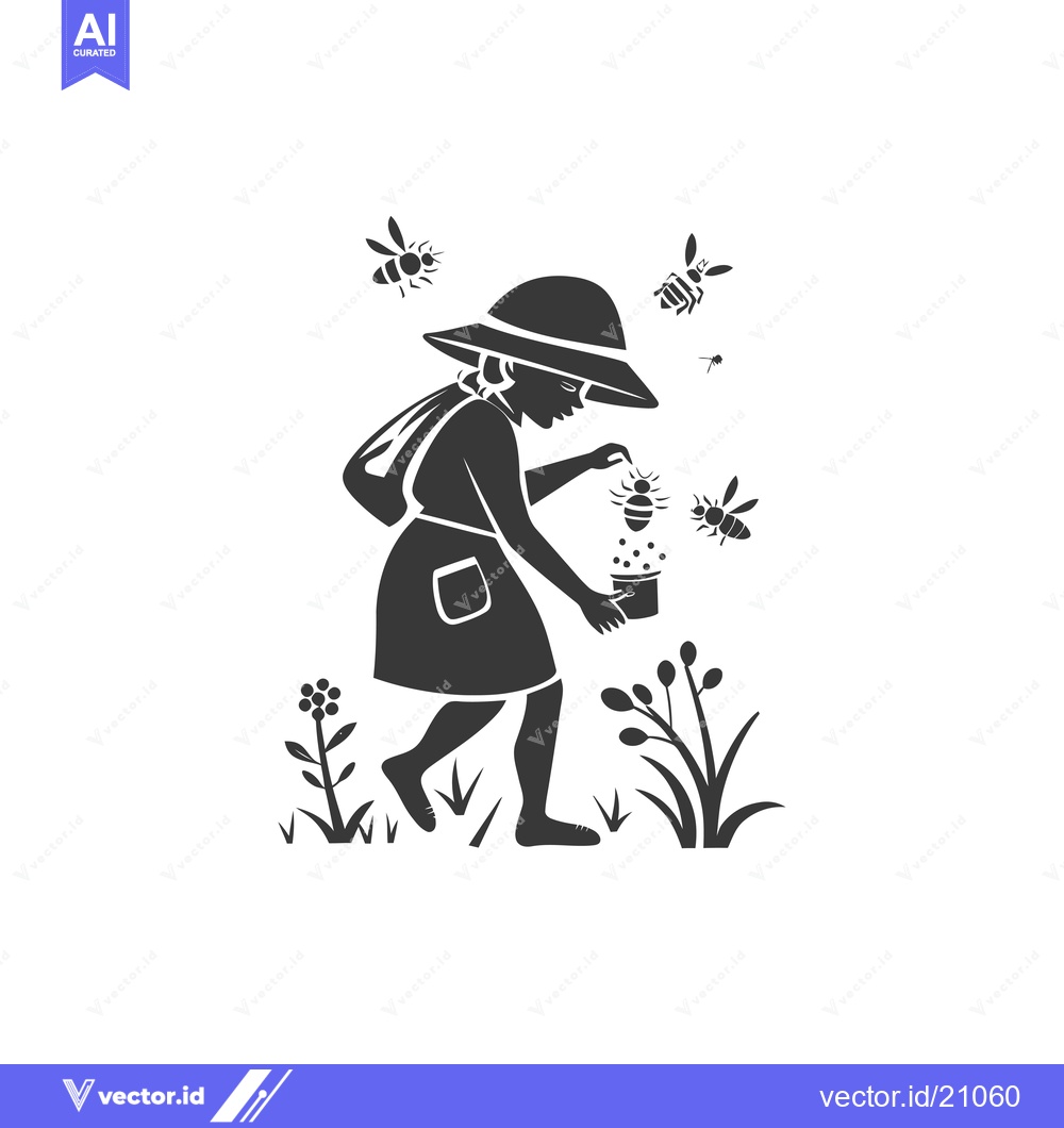 Premium Vector dari A young girl in a hat collects honey from a beehive
