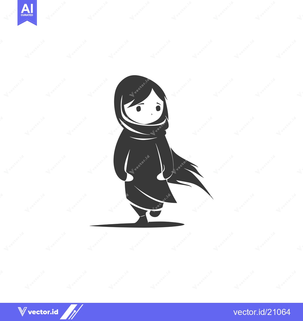 Premium Vector dari A young girl in a hijab walking with a pensive expression