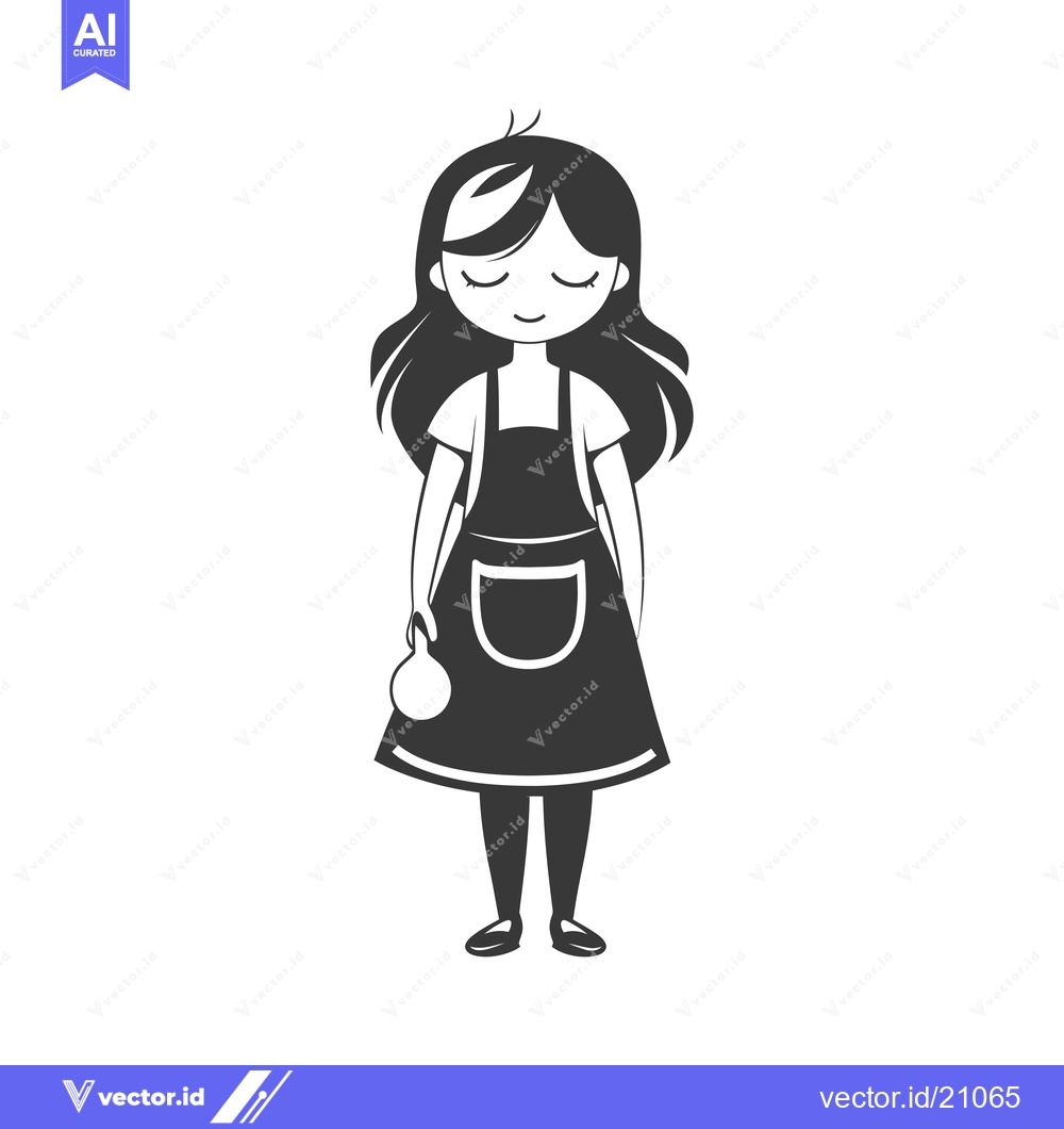 Premium Vector of A young girl in an apron holding a gourd