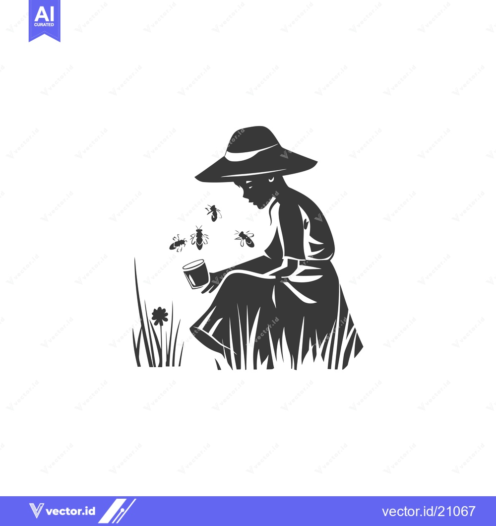 Premium Vector dari A young girl in a sunhat with a glass and flying bees