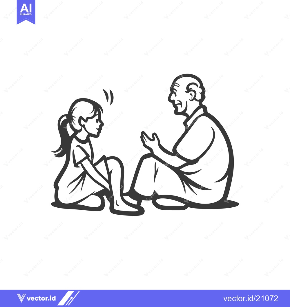 Premium Vector of A young girl listening attentively to an older man, both sitting on th