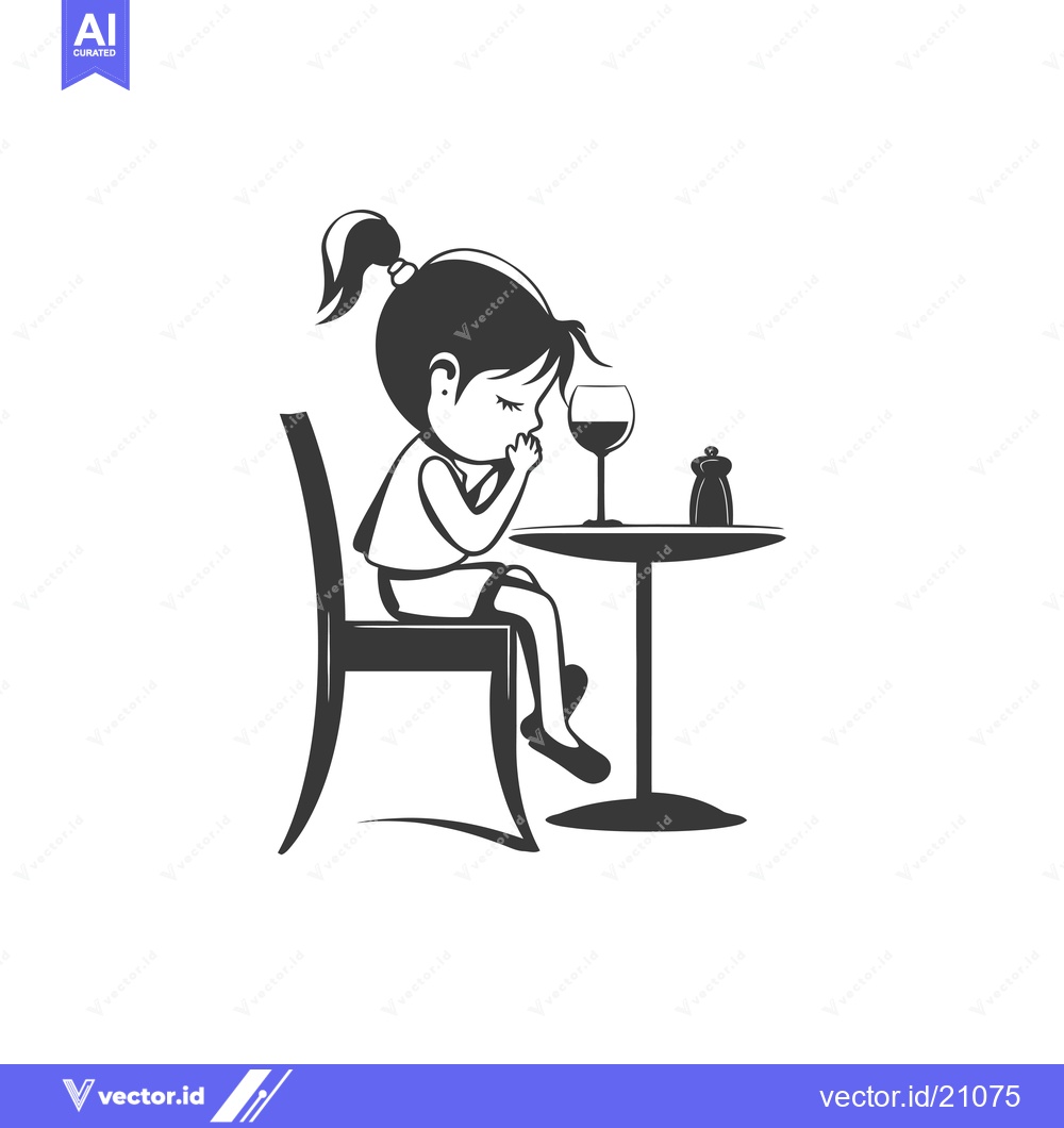 Premium Vector dari A Young Girl Sitting at a Table with a Glass of Wine