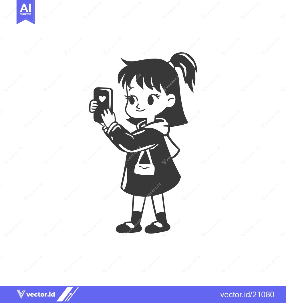 Premium Vector dari A young girl smiling while taking a selfie on her smartphone