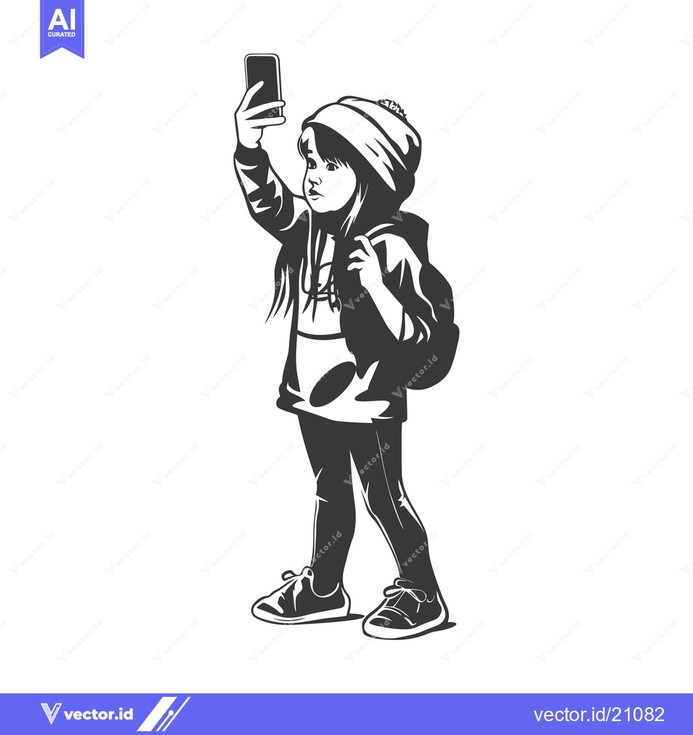 Premium Vector dari A young girl takes a selfie with her smartphone.