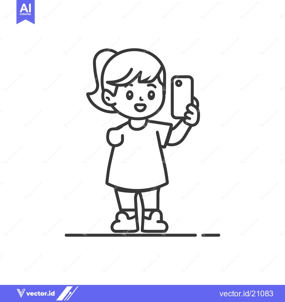 Premium Vector dari A young girl taking a selfie with a smartphone.