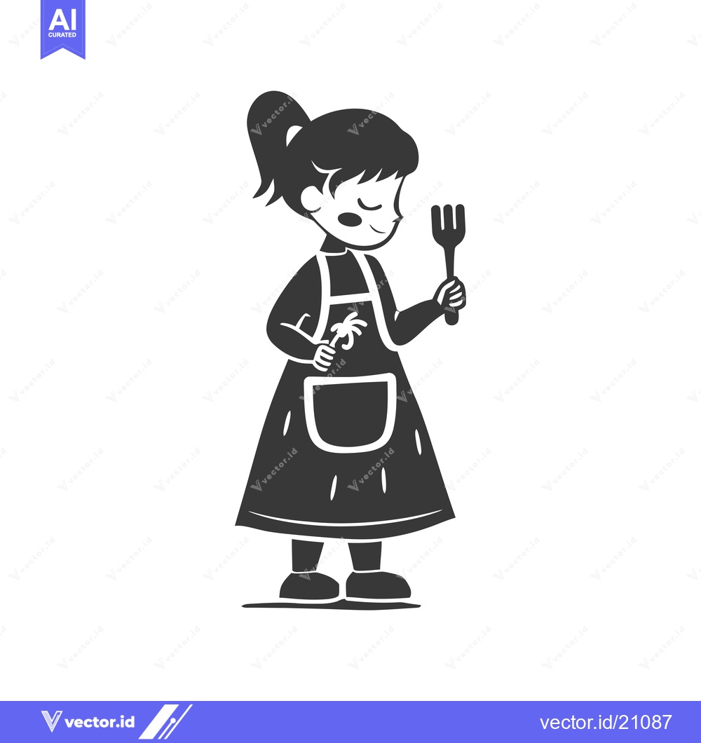 Premium Vector dari A young girl wearing an apron and holding a fork