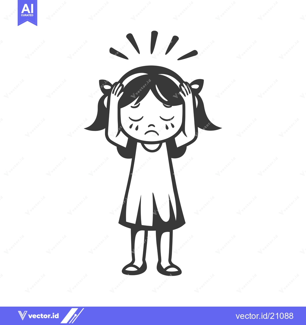 Premium Vector dari A young girl with a headache crying while holding her head