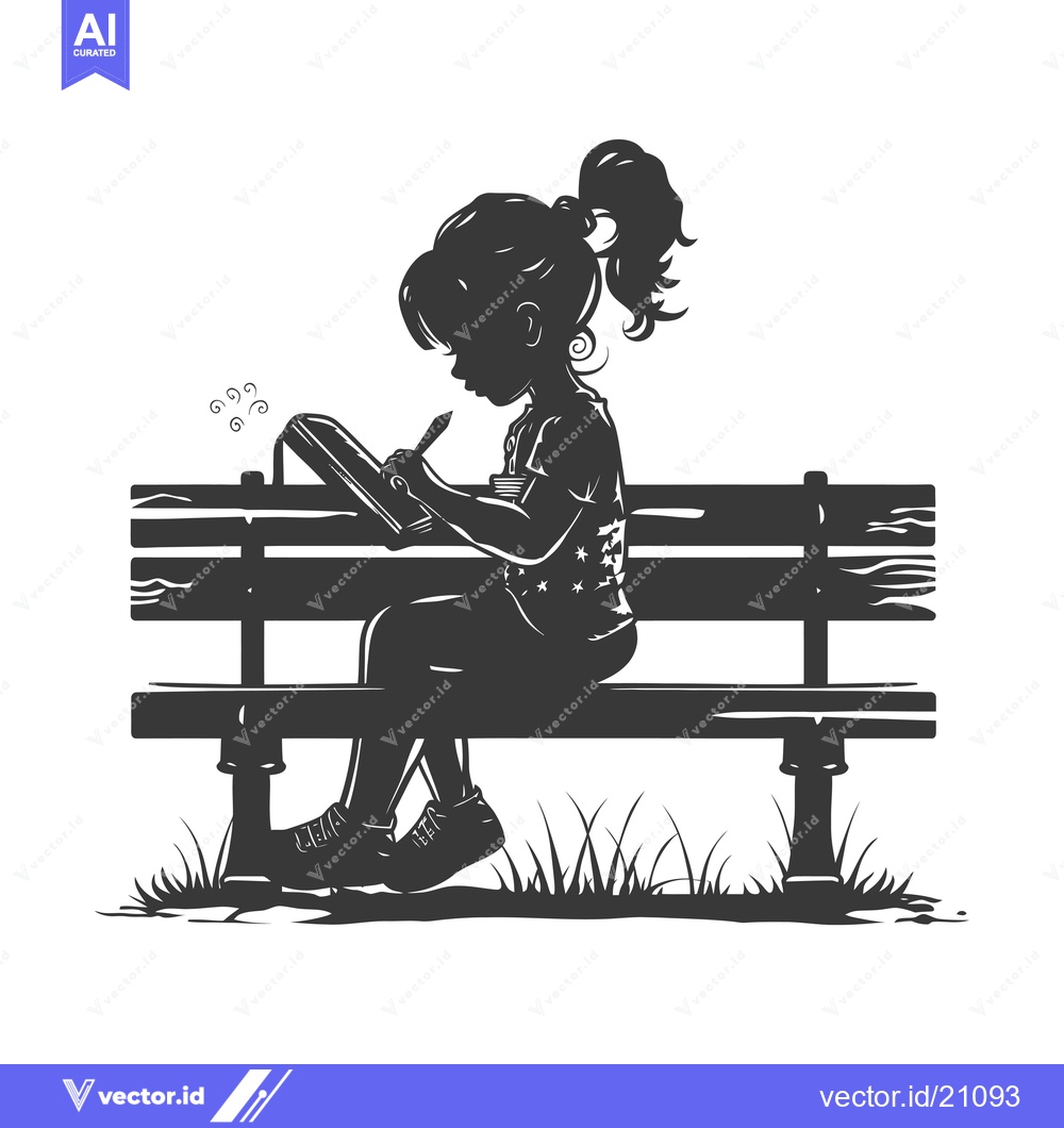 Premium Vector dari A young girl with a ponytail sits on a bench writing in a notebook