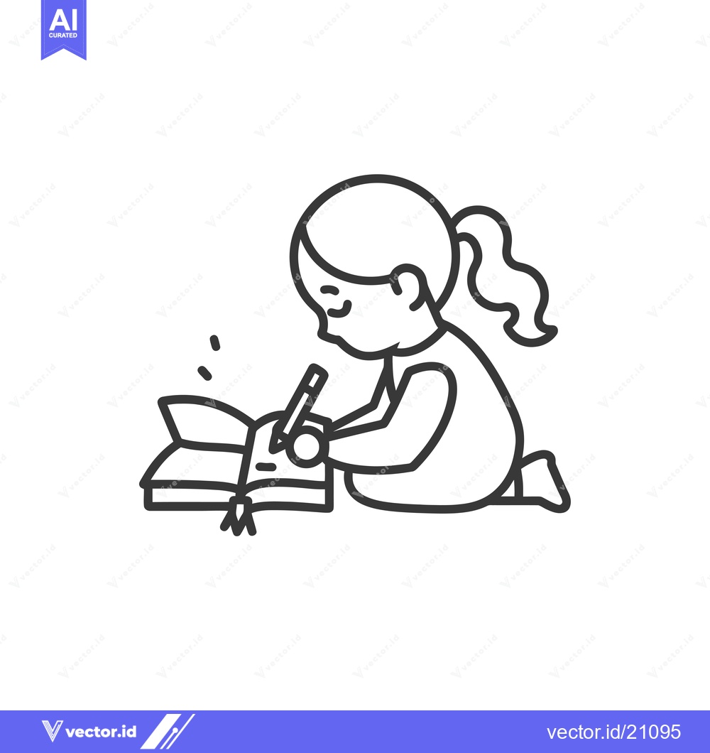 Premium Vector of A young girl with a ponytail writing in a book
