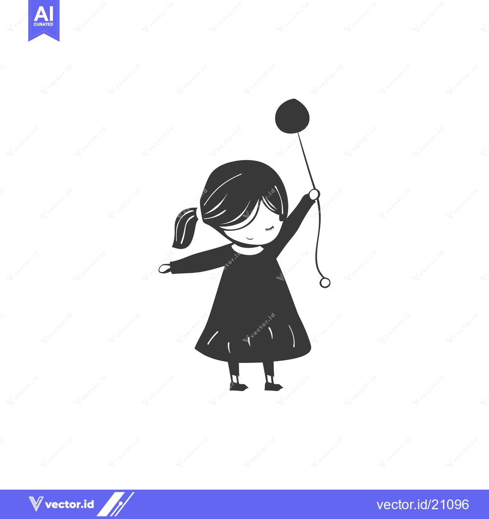 Premium Vector dari A young girl with closed eyes holding a balloon in her hand
