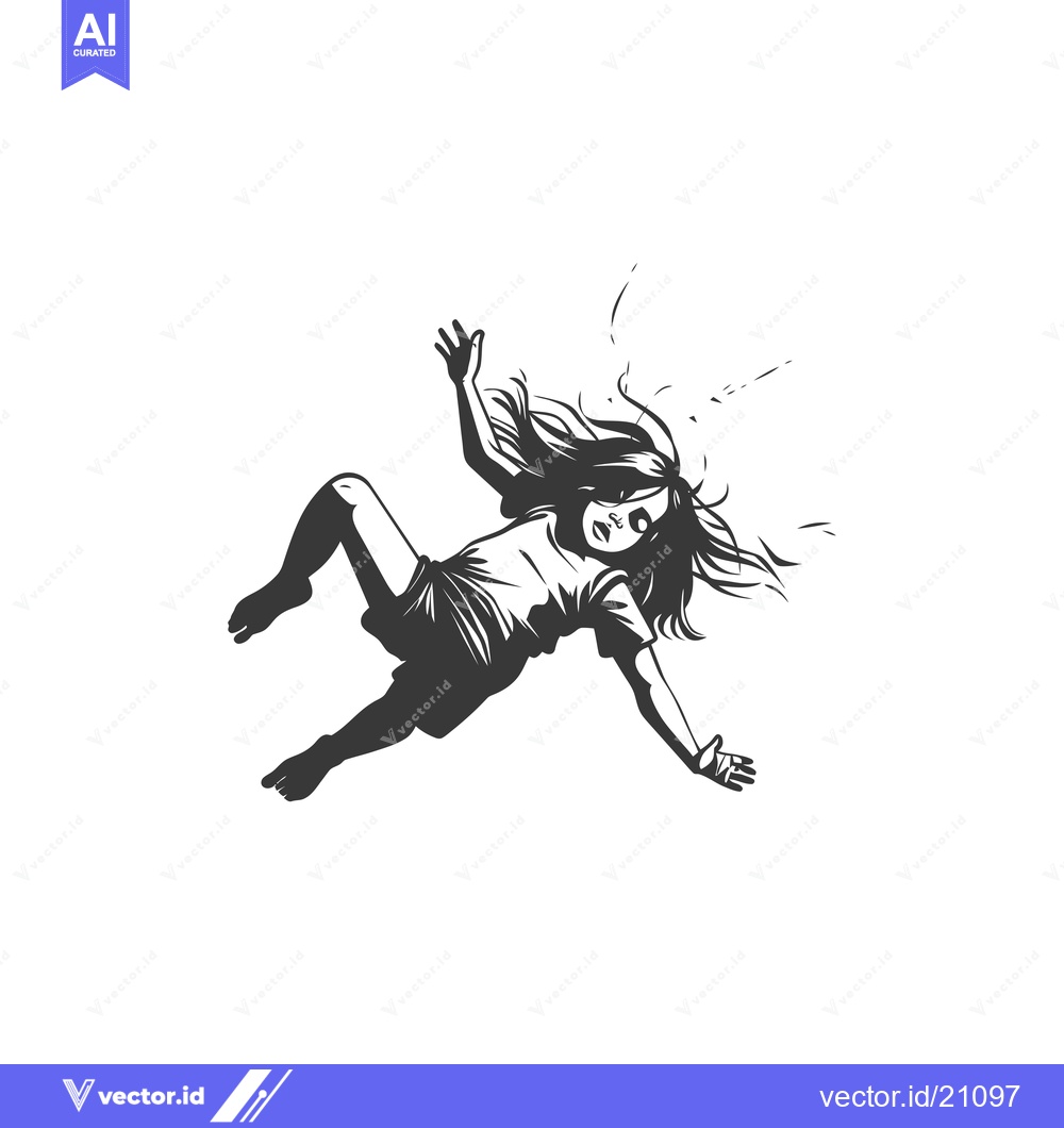 Premium Vector dari A young girl with long hair falls headfirst in a panicked expression