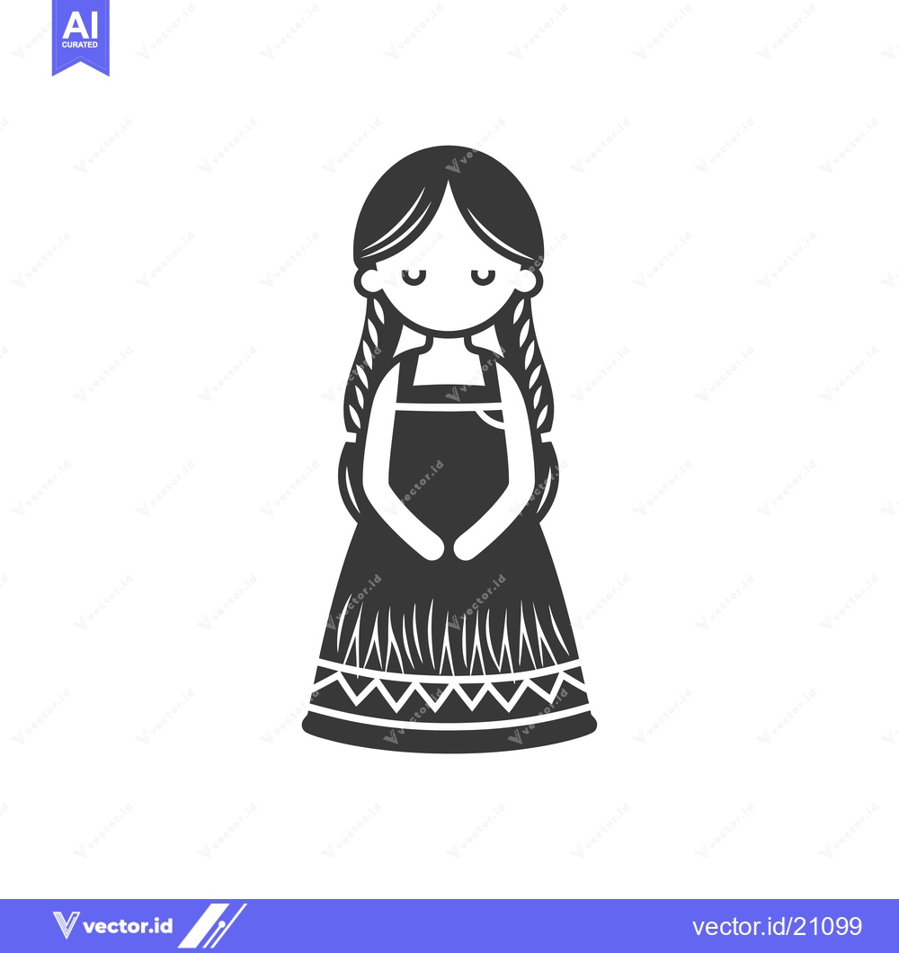 Premium Vector of A young girl with long hair in a traditional dress