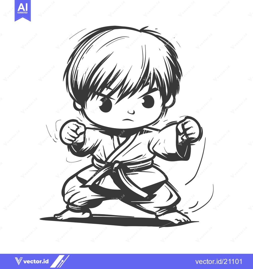 Premium Vector dari A Young Karate Practitioner in a Fighting Stance