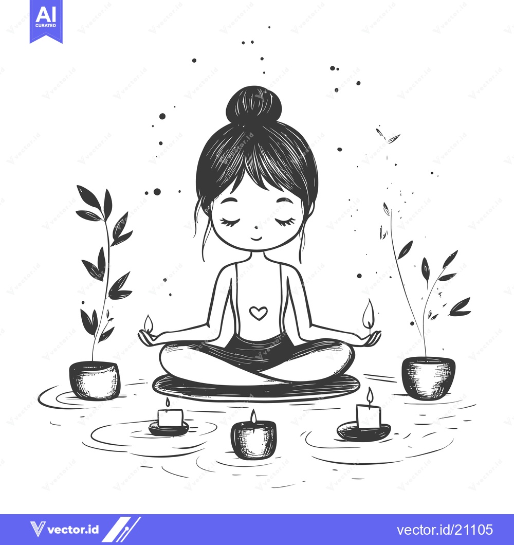 Premium Vector dari A Young Woman Meditating with Candles and Plants