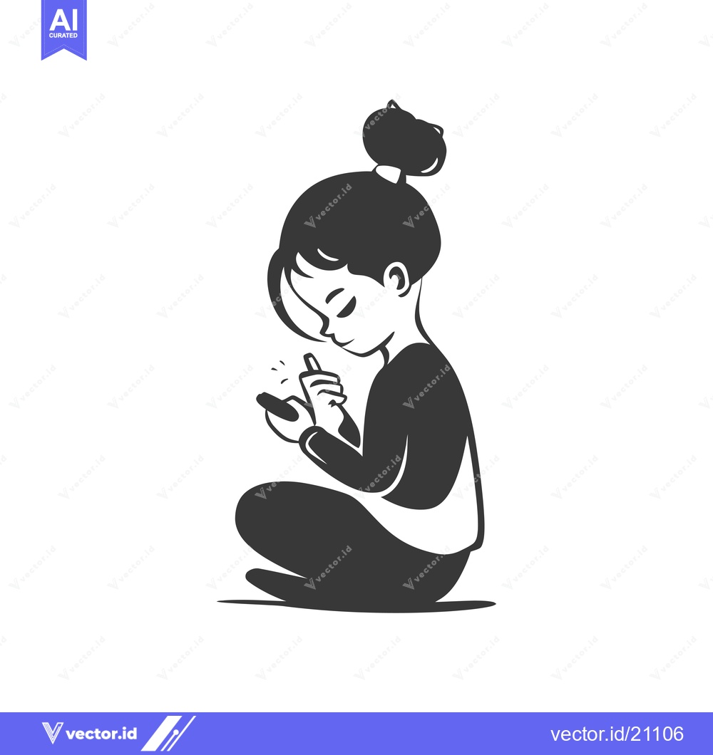 Premium Vector dari A young woman sits cross-legged on the floor, intently looking at her