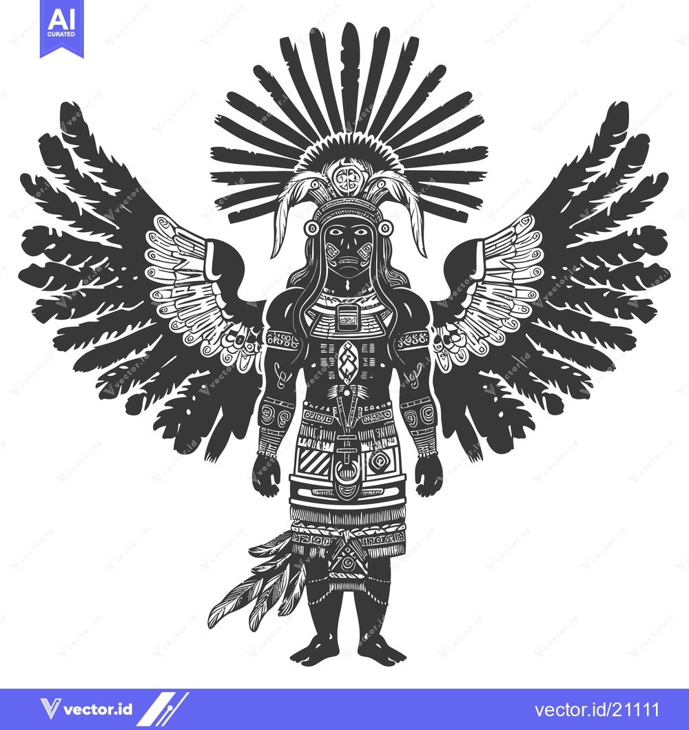 Premium Vector dari Azotec warrior with a feathered headdress and wings