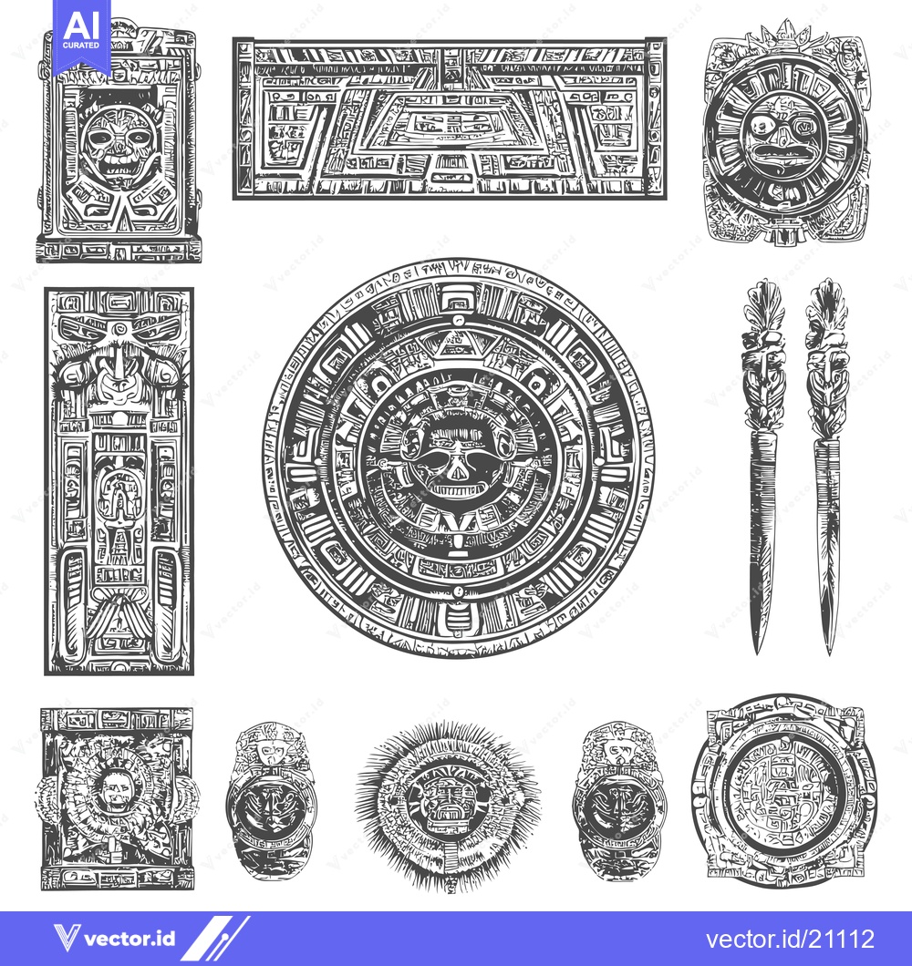 Premium Vector of Aztec and Mayan Ancient Religious Symbols and Artifacts