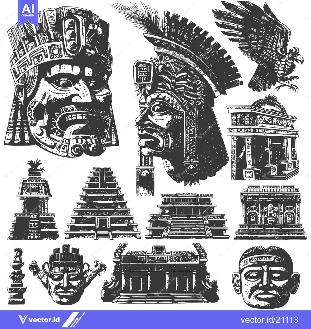 Premium Vector dari Aztec and Mayan Architecture, Structures, and Symbols