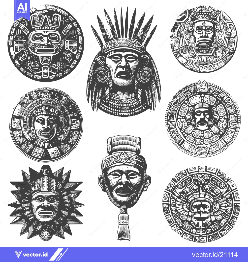 Premium Vector dari Aztec and Mayan Deity and Calendar Glyphs