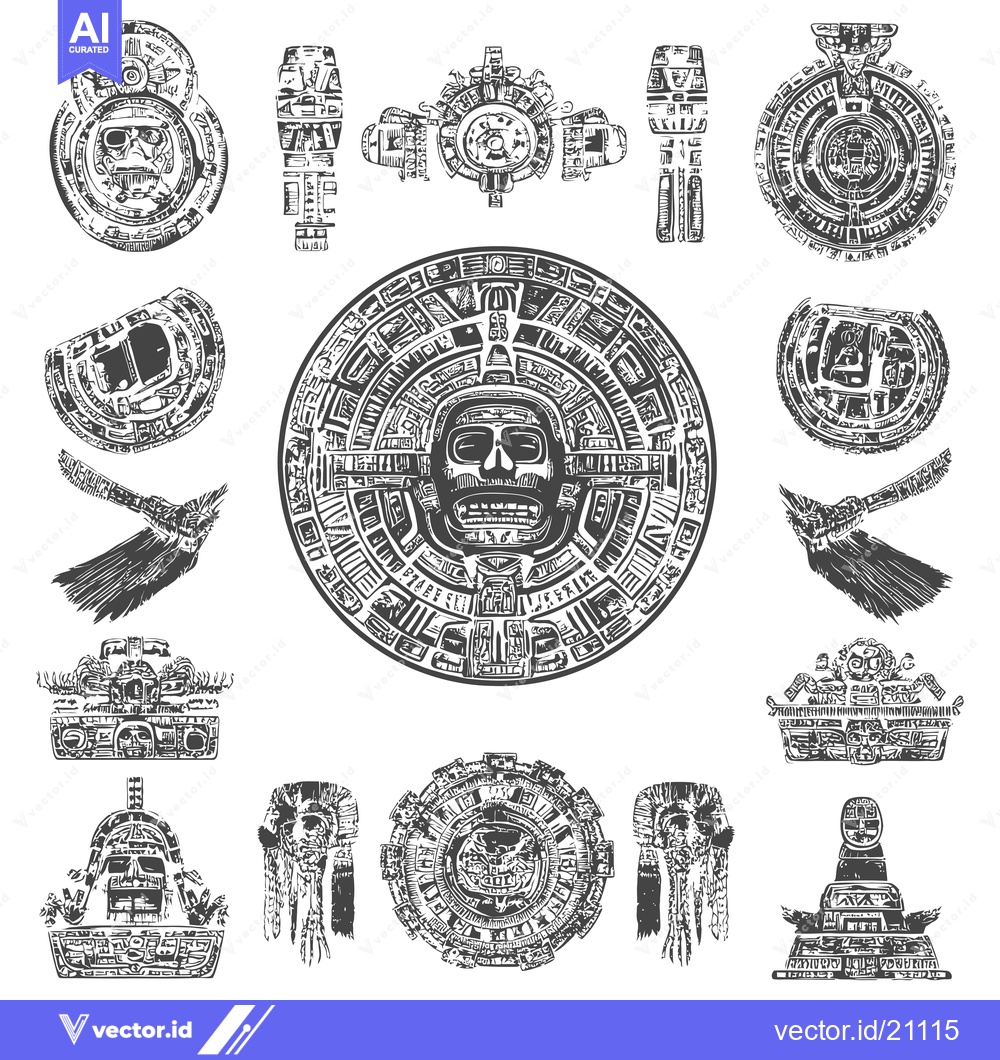 Premium Vector of Aztec and Mayan Glyphs and Symbols Collection