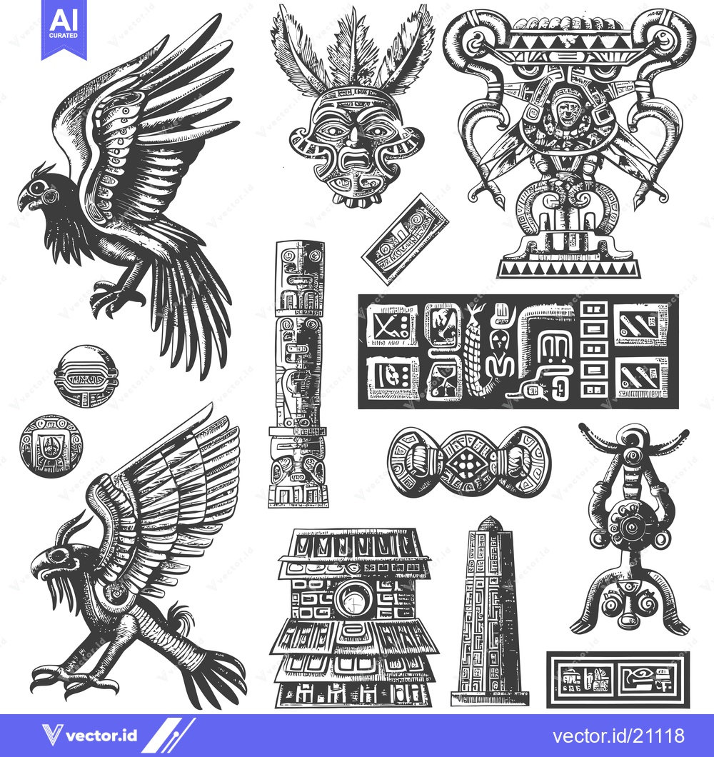 Premium Vector dari Aztec and Mayan-Inspired Geometric Patterns and Symbols