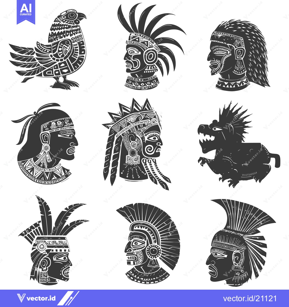 Premium Vector of Aztec and Mayan Warriors, Animals, and Symbols