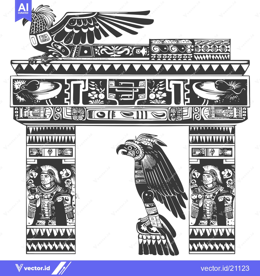 Premium Vector of Aztec Architectural Design with Bird and Human Figures