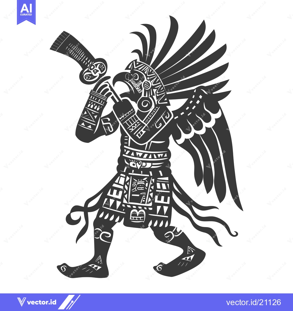 Premium Vector of Aztec Bird Deity Playing a Musical Instrument