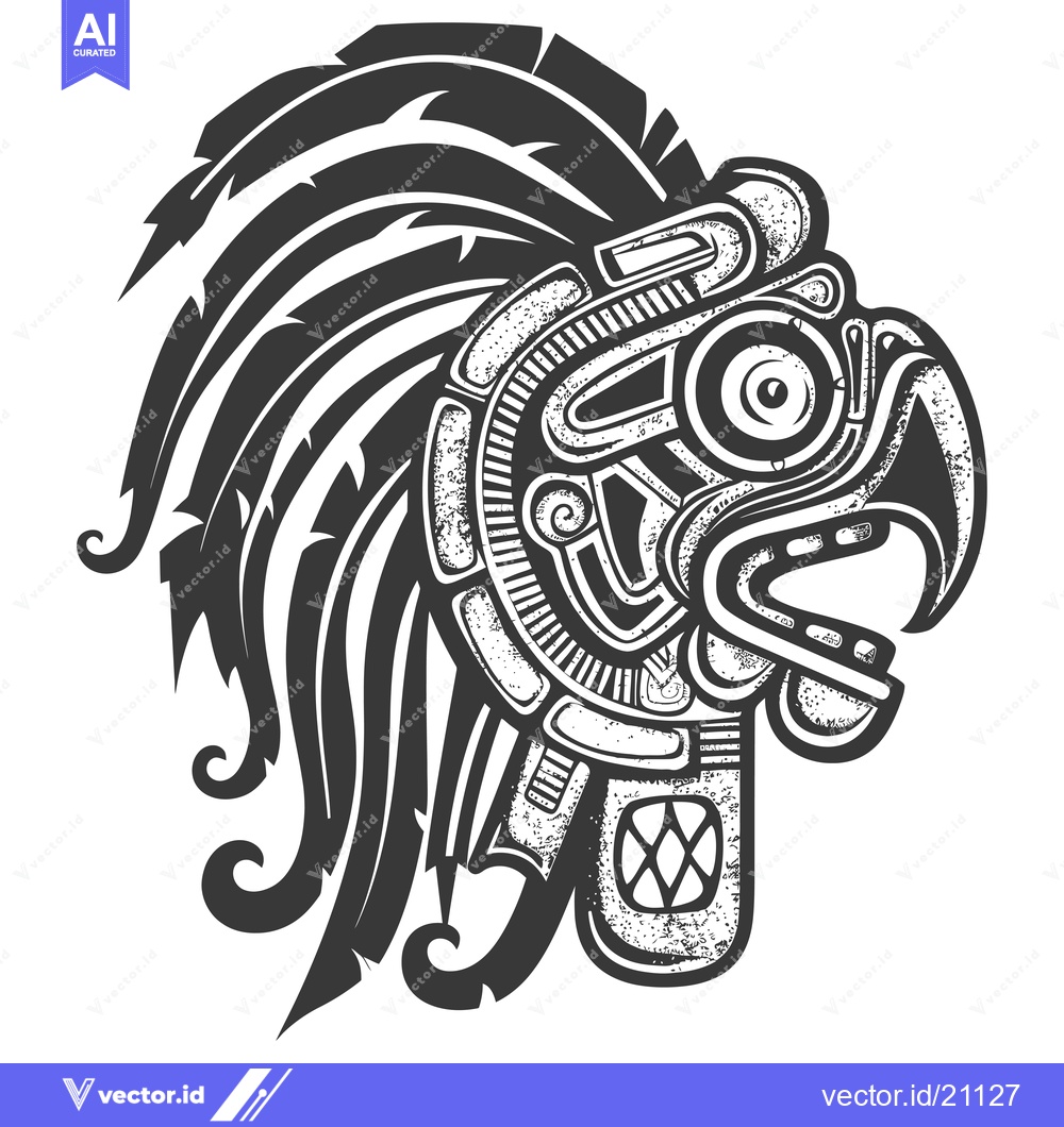 Premium Vector dari Aztec Bird Mask with Feathered Headress