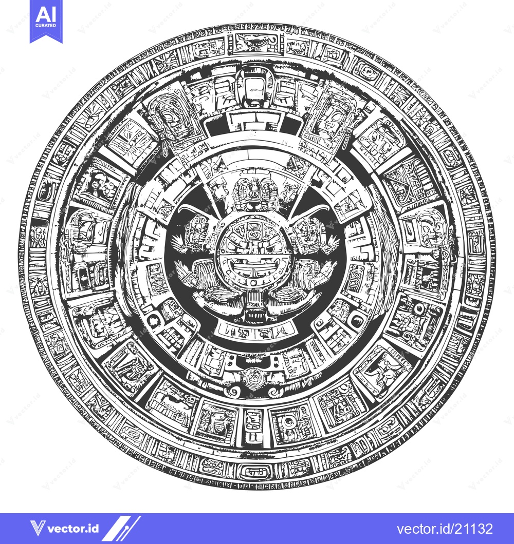 Premium Vector dari Aztec Calendar Stone Illustration with Intricate Detail