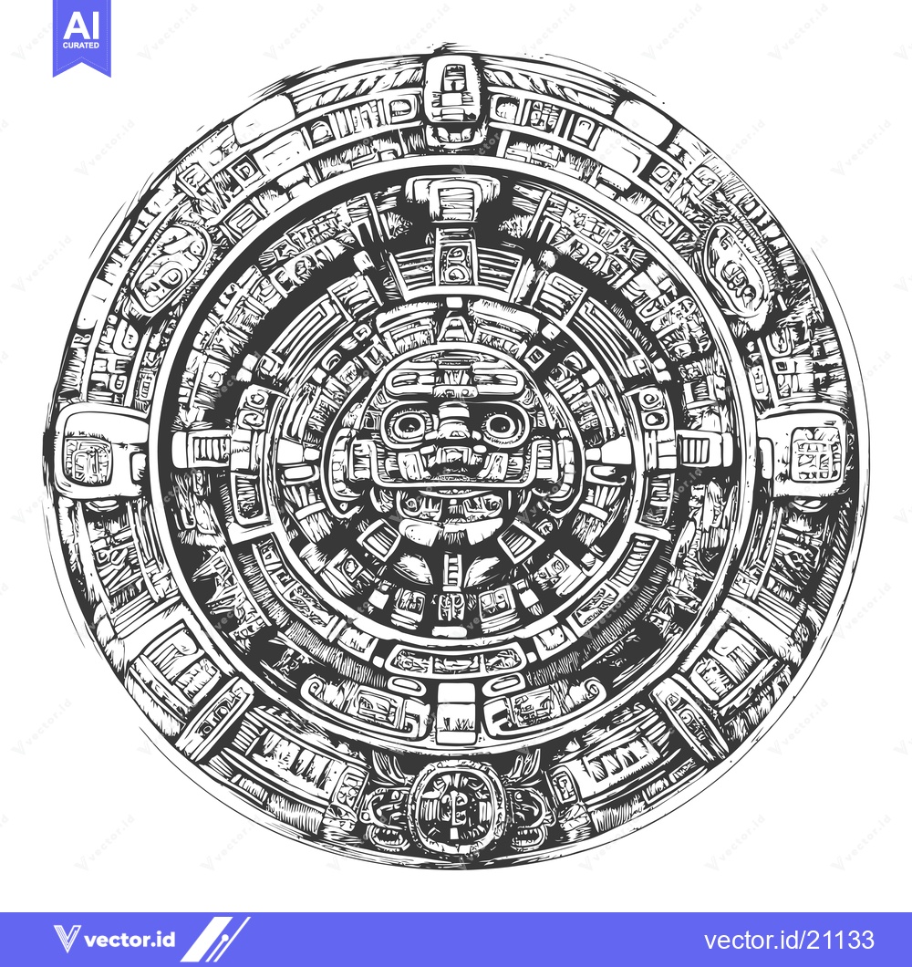 Premium Vector of Aztec Calendar Stone Illustration with Intricate Detail