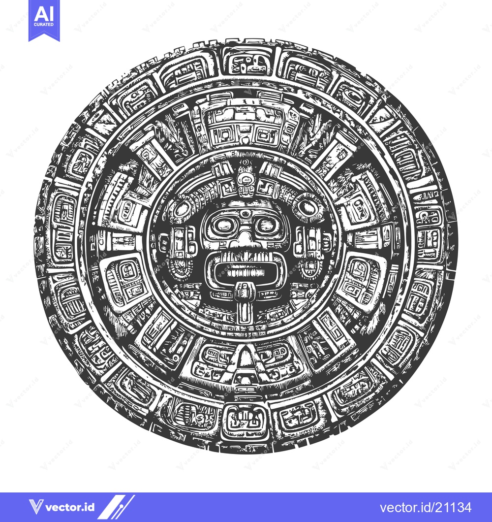 Premium Vector of Aztec Calendar Stone with a Central Deities Face
