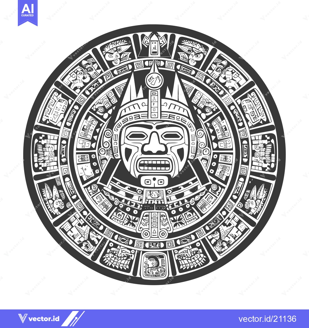 Premium Vector of Aztec Calendar Stone with a Deified Face in the Center