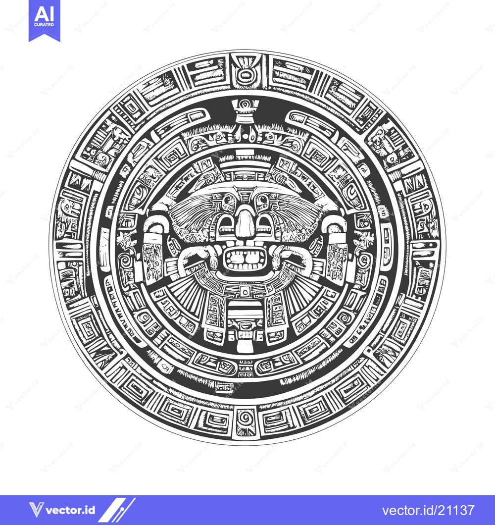Premium Vector of Aztec Calendar Stone with a Fanged Deities Face in the Center