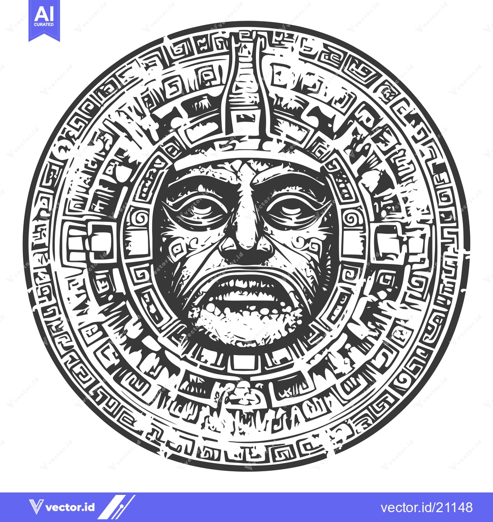 Premium Vector dari Aztec Calendar Stone with Central Deity Face