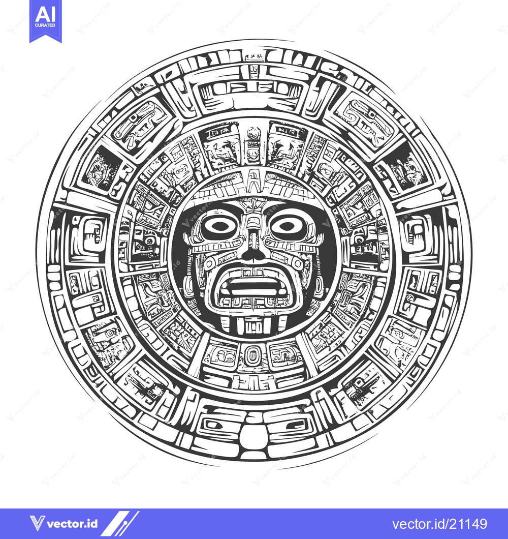 Premium Vector dari Aztec Calendar Stone with Central Deity Face