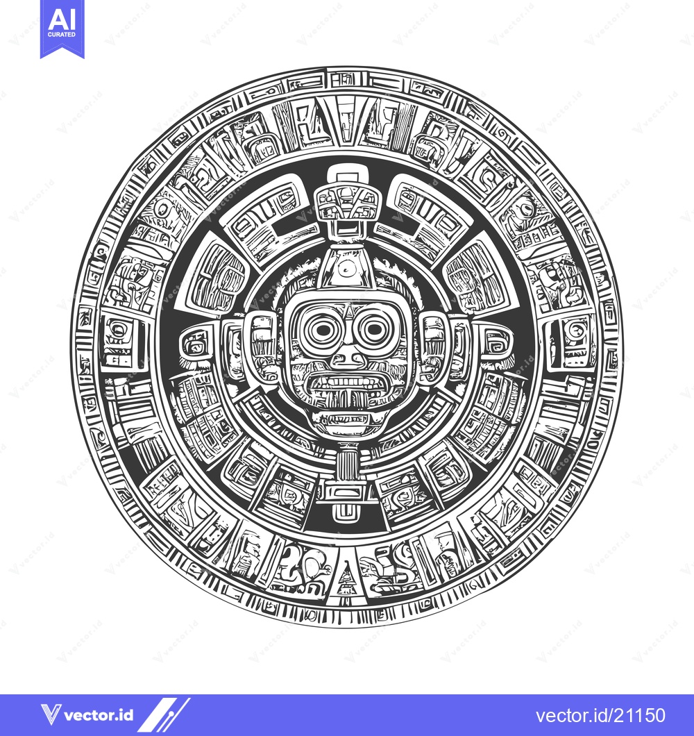 Premium Vector dari Aztec Calendar Stone with Central Deity Face