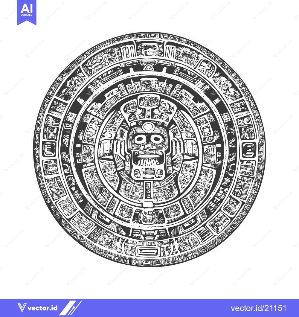 Premium Vector dari Aztec Calendar Stone with Central Deity Face