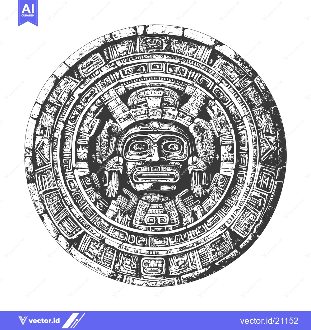 Premium Vector dari Aztec Calendar Stone with Central Deity Face