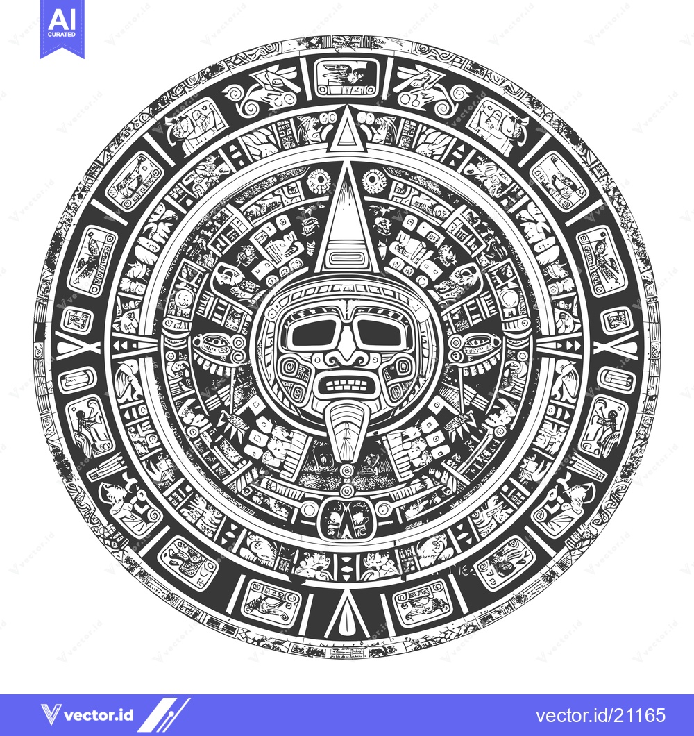 Premium Vector dari Aztec Calendar Stone with Central Sun God