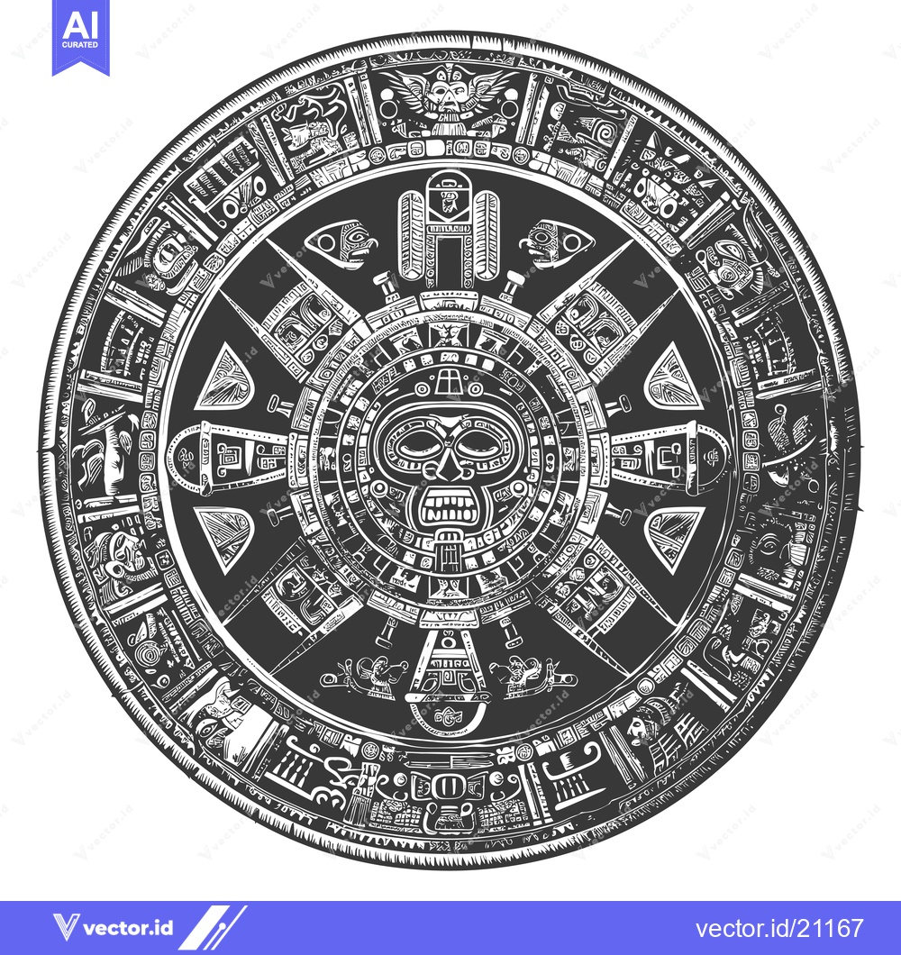 Premium Vector of Aztec Calendar Stone with Deities and Glyphs