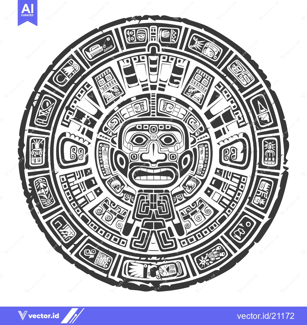 Premium Vector of Aztec Calendar Stone with Detailed Carvings and Central Face