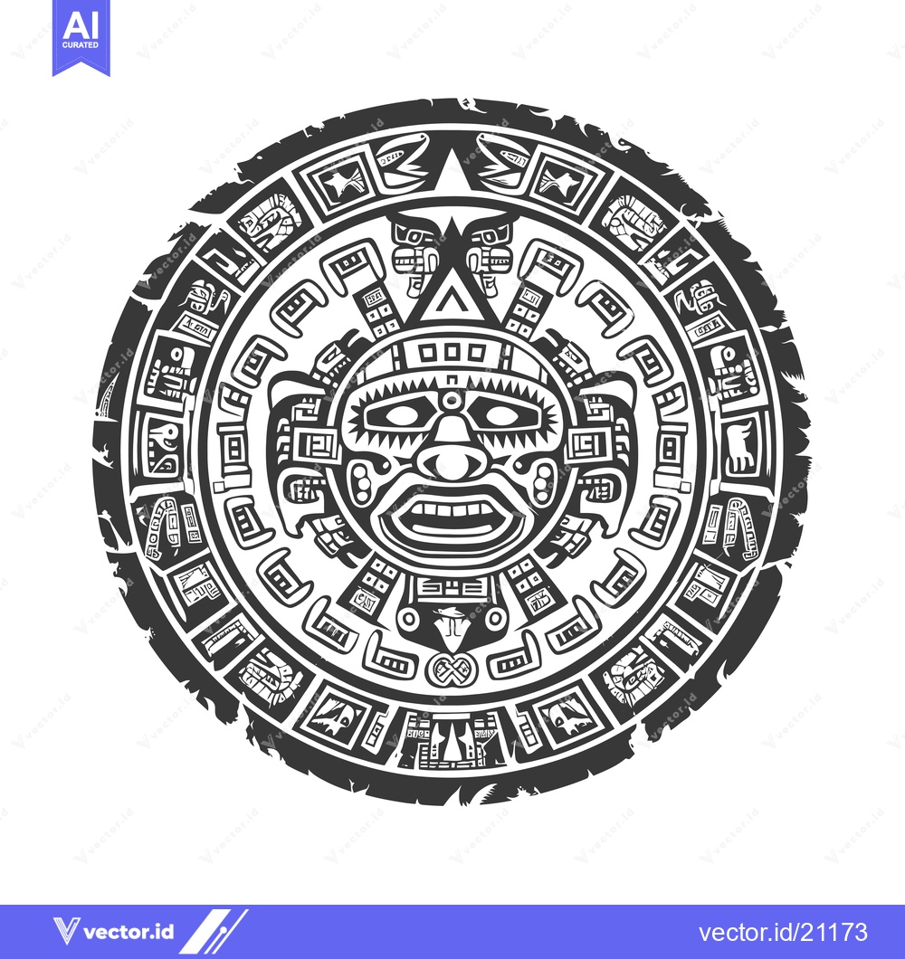 Premium Vector dari Aztec Calendar Stone with Detailed Carvings and Glyphs