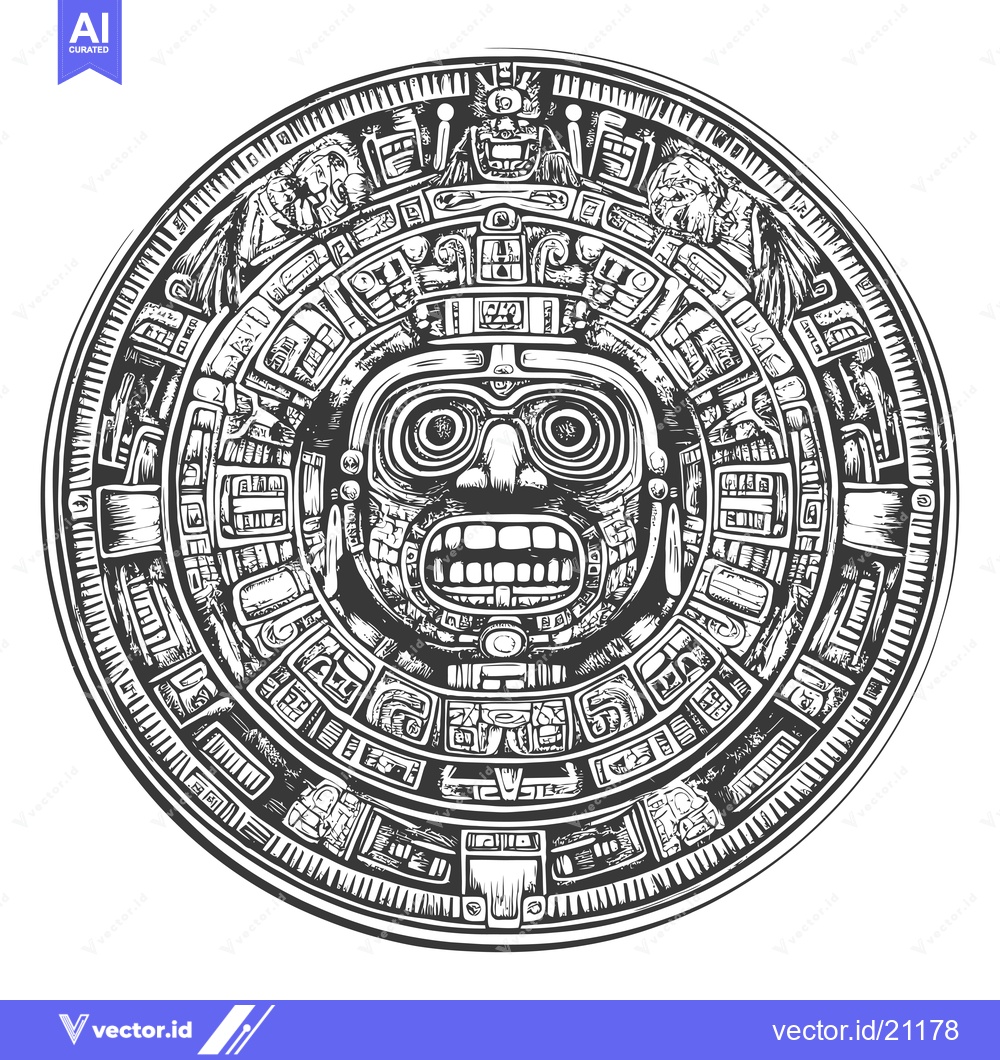 Premium Vector of Aztec Calendar Stone with Detailed Intricate Design and a Central Deit