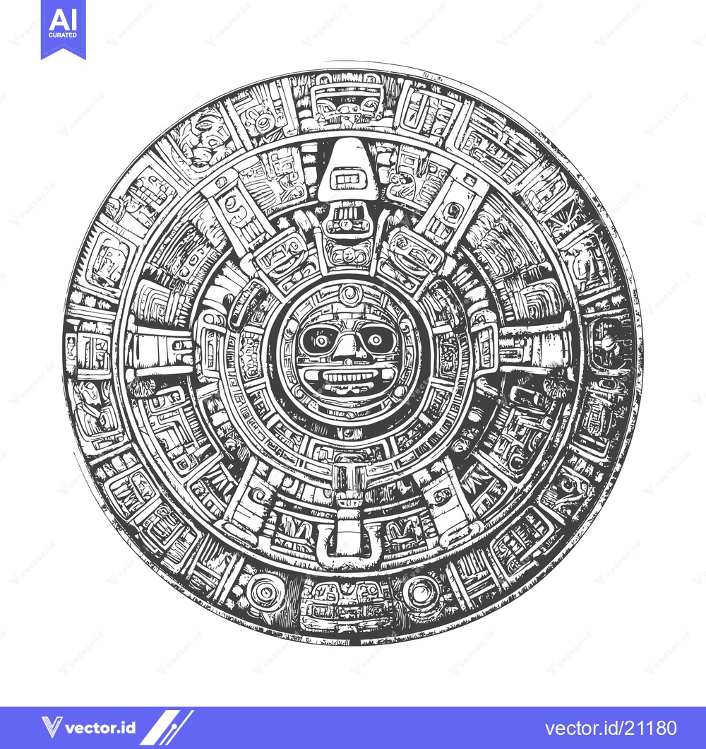 Premium Vector dari Aztec Calendar Stone with Detailed Relief Carving