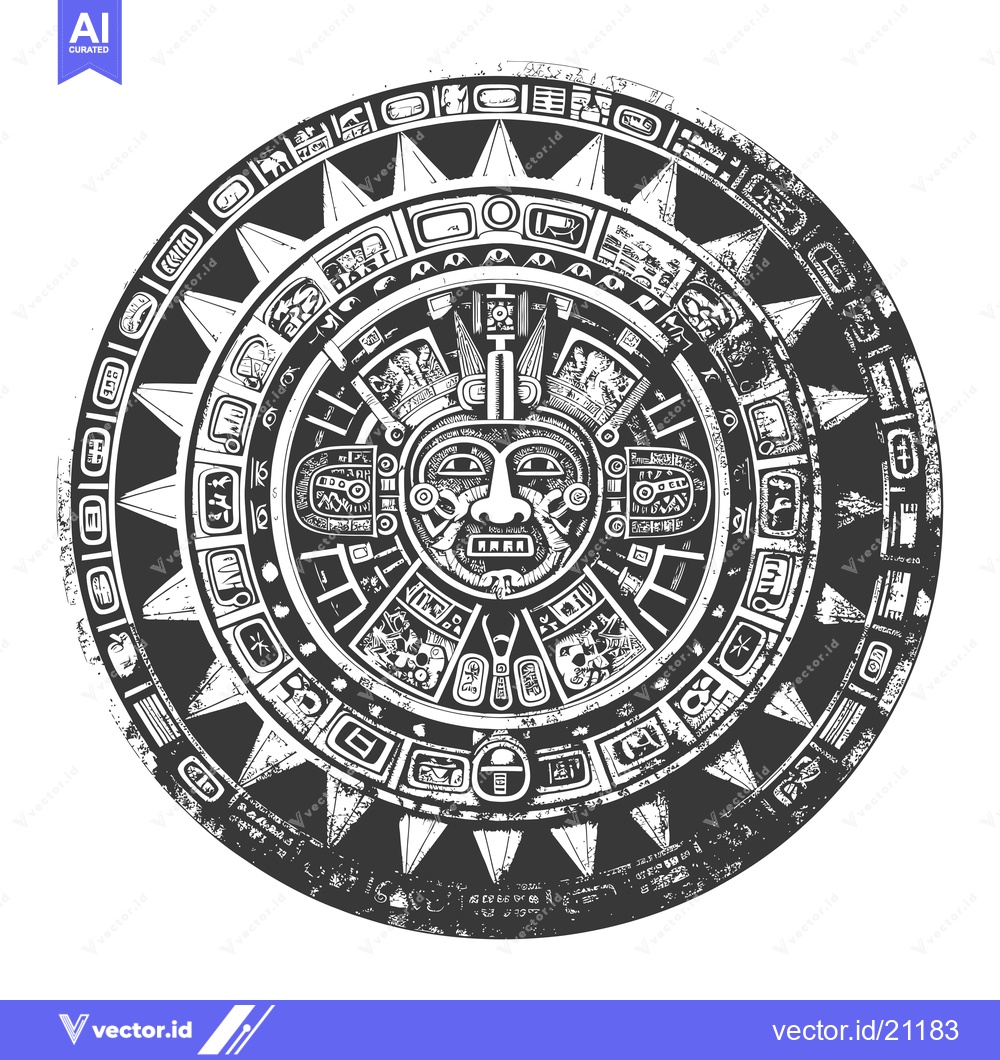 Premium Vector dari Aztec Calendar Stone with Grunge Texture