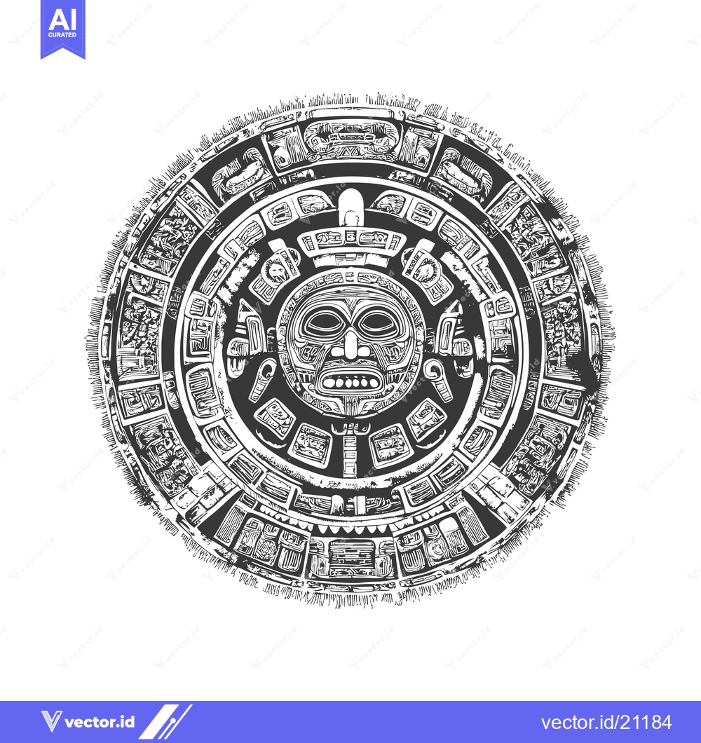 Premium Vector of Aztec Calendar Stone with Intricate Carvings and a Central Deity